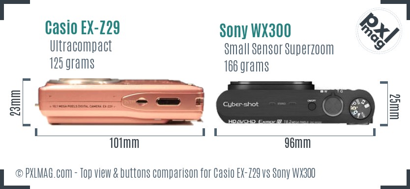 Casio EX-Z29 vs Sony WX300 top view buttons comparison