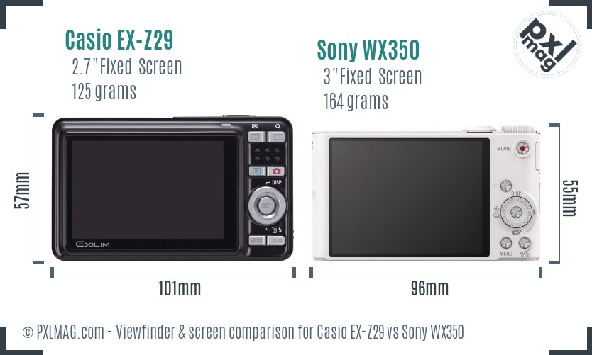 Casio EX-Z29 vs Sony WX350 Screen and Viewfinder comparison