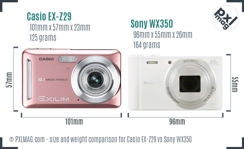 Casio EX-Z29 vs Sony WX350 size comparison