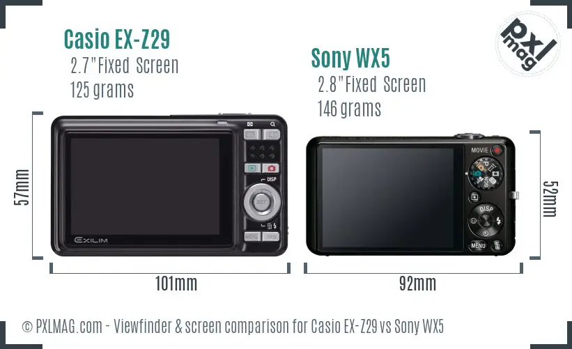 Casio EX-Z29 vs Sony WX5 Screen and Viewfinder comparison
