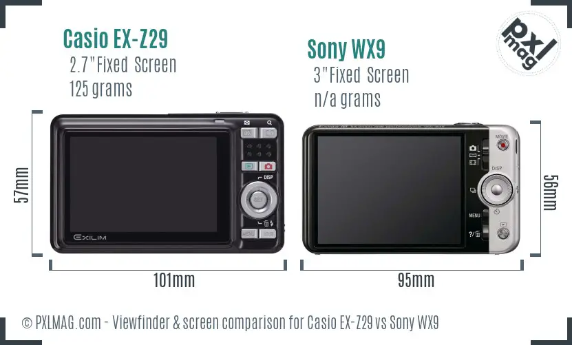 Casio EX-Z29 vs Sony WX9 Screen and Viewfinder comparison