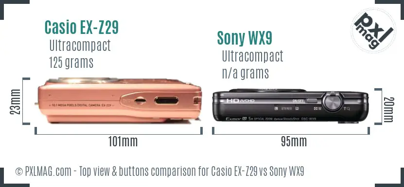 Casio EX-Z29 vs Sony WX9 top view buttons comparison