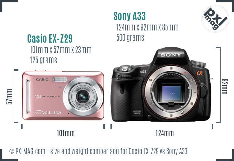 Casio EX-Z29 vs Sony A33 size comparison