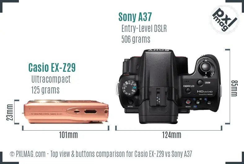 Casio EX-Z29 vs Sony A37 top view buttons comparison