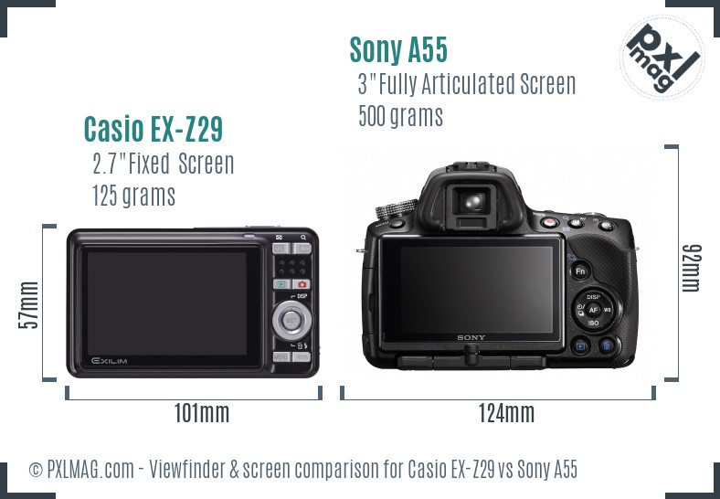 Casio EX-Z29 vs Sony A55 Screen and Viewfinder comparison