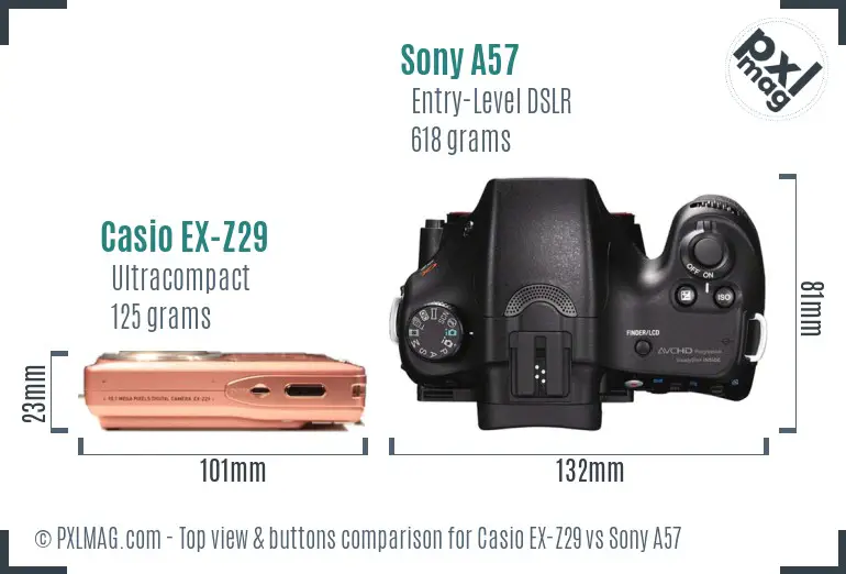 Casio EX-Z29 vs Sony A57 top view buttons comparison