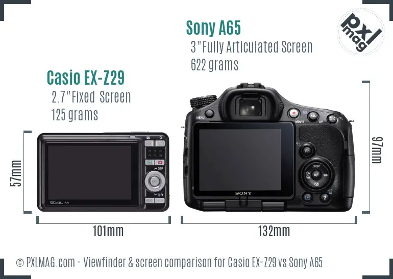 Casio EX-Z29 vs Sony A65 Screen and Viewfinder comparison