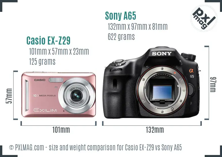 Casio EX-Z29 vs Sony A65 size comparison