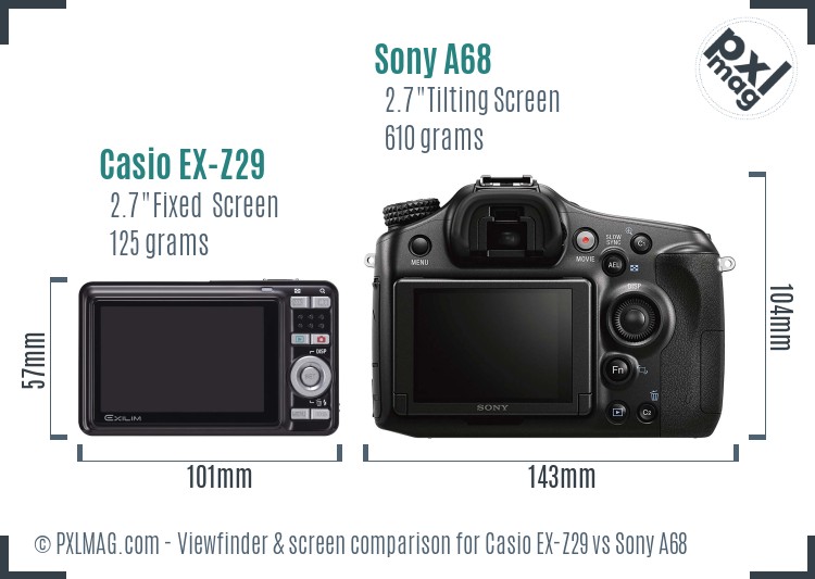 Casio EX-Z29 vs Sony A68 Screen and Viewfinder comparison