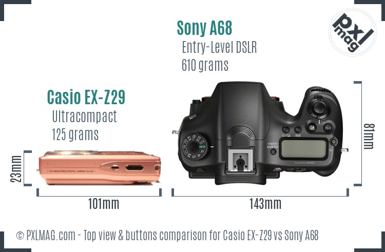 Casio EX-Z29 vs Sony A68 top view buttons comparison