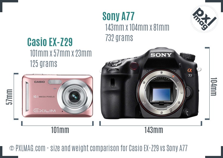 Casio EX-Z29 vs Sony A77 size comparison