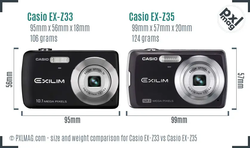 Casio EX-Z33 vs Casio EX-Z35 size comparison