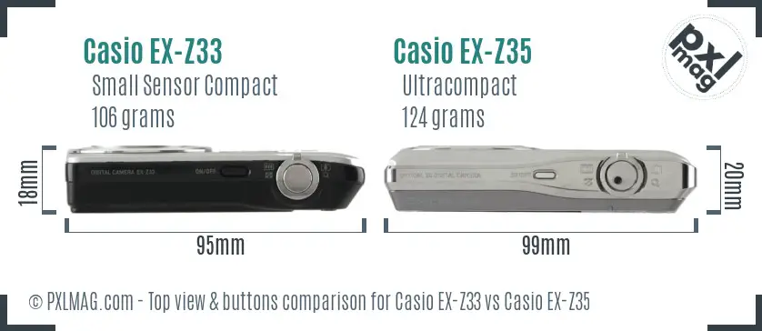 Casio EX-Z33 vs Casio EX-Z35 top view buttons comparison