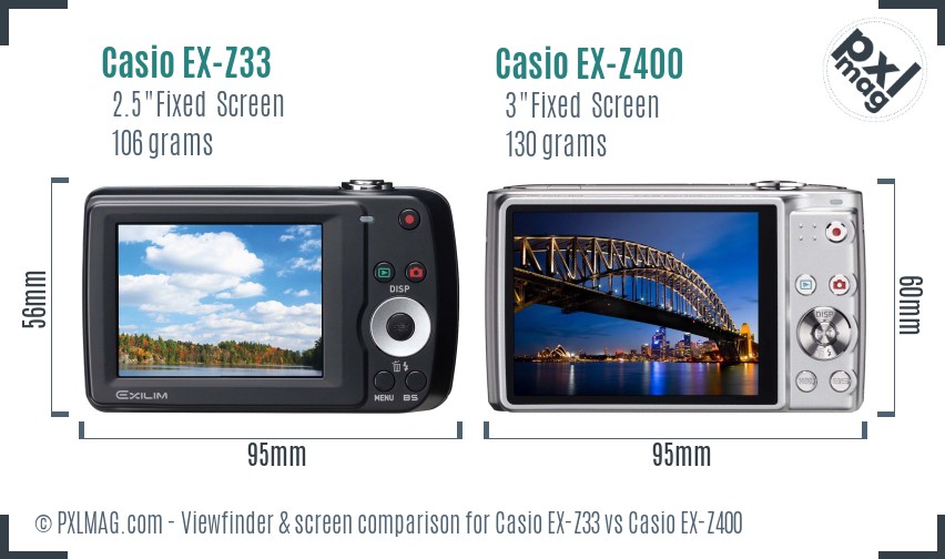 Casio EX-Z33 vs Casio EX-Z400 Screen and Viewfinder comparison