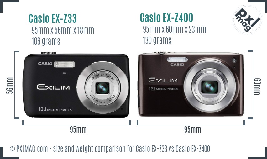 Casio EX-Z33 vs Casio EX-Z400 size comparison