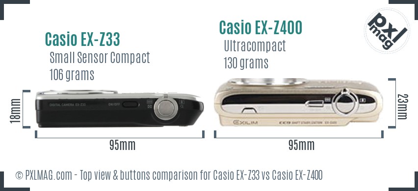 Casio EX-Z33 vs Casio EX-Z400 top view buttons comparison