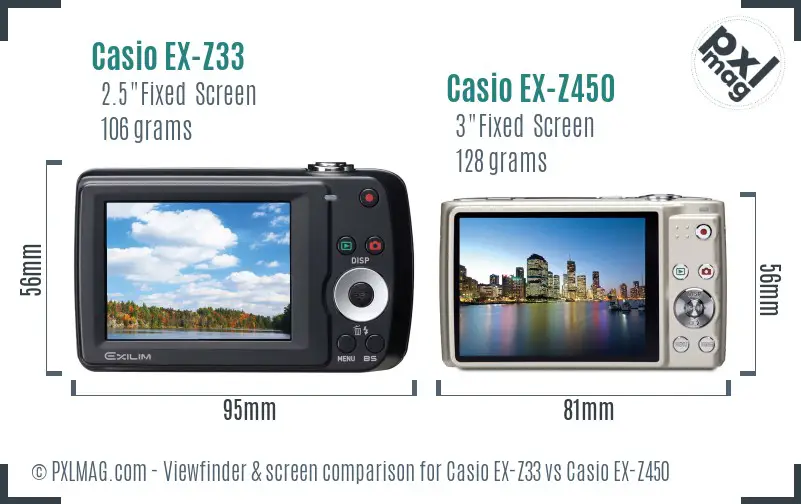 Casio EX-Z33 vs Casio EX-Z450 Screen and Viewfinder comparison