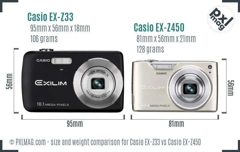 Casio EX-Z33 vs Casio EX-Z450 size comparison
