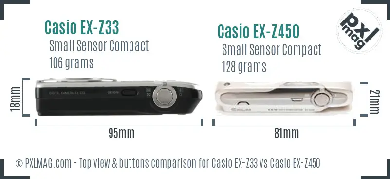 Casio EX-Z33 vs Casio EX-Z450 top view buttons comparison