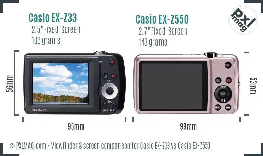 Casio EX-Z33 vs Casio EX-Z550 Screen and Viewfinder comparison