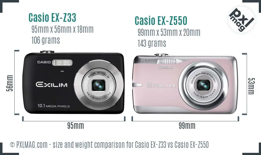 Casio EX-Z33 vs Casio EX-Z550 size comparison