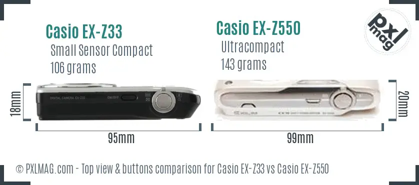 Casio EX-Z33 vs Casio EX-Z550 top view buttons comparison