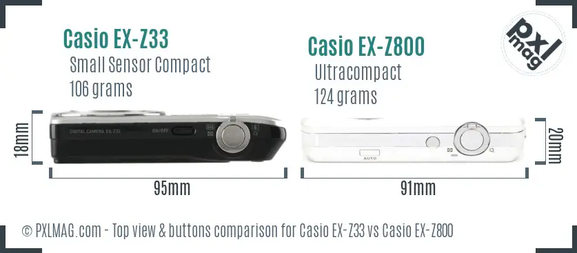Casio EX-Z33 vs Casio EX-Z800 top view buttons comparison