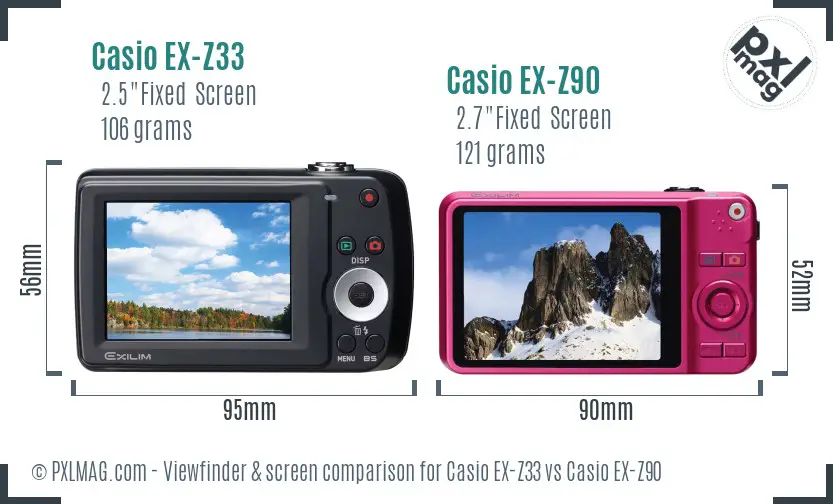 Casio EX-Z33 vs Casio EX-Z90 Screen and Viewfinder comparison
