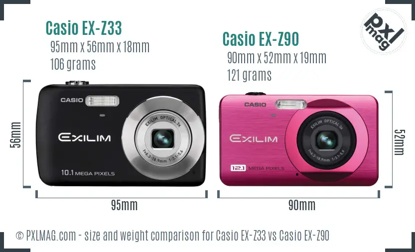 Casio EX-Z33 vs Casio EX-Z90 size comparison