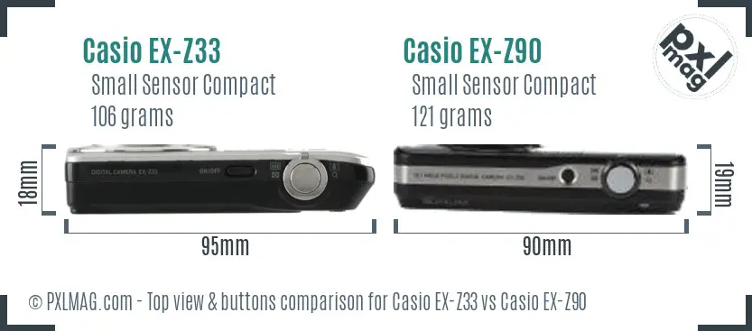 Casio EX-Z33 vs Casio EX-Z90 top view buttons comparison