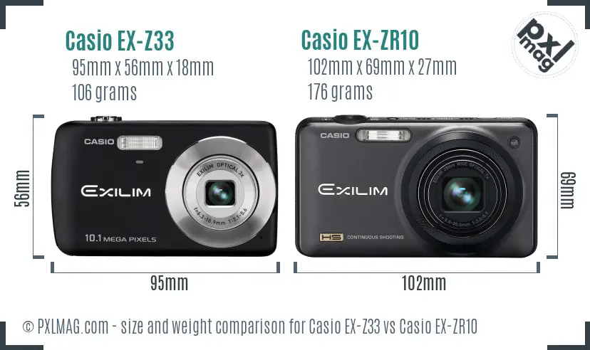 Casio EX-Z33 vs Casio EX-ZR10 size comparison