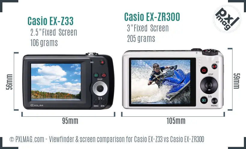 Casio EX-Z33 vs Casio EX-ZR300 Screen and Viewfinder comparison