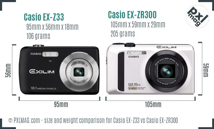 Casio EX-Z33 vs Casio EX-ZR300 size comparison