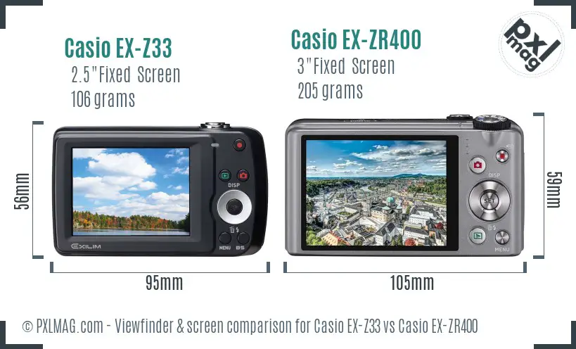 Casio EX-Z33 vs Casio EX-ZR400 Screen and Viewfinder comparison