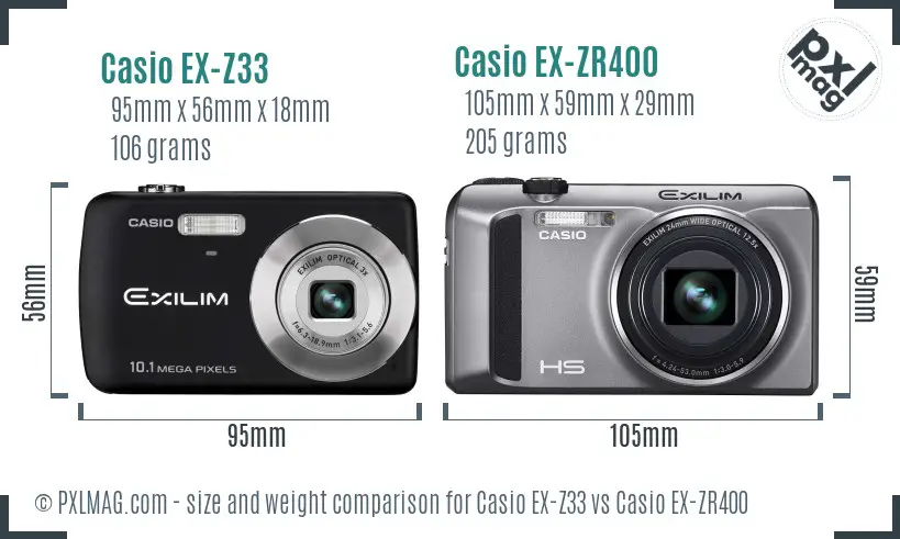 Casio EX-Z33 vs Casio EX-ZR400 size comparison