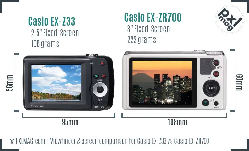 Casio EX-Z33 vs Casio EX-ZR700 Screen and Viewfinder comparison