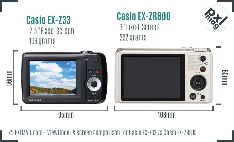 Casio EX-Z33 vs Casio EX-ZR800 Screen and Viewfinder comparison