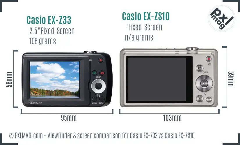 Casio EX-Z33 vs Casio EX-ZS10 Screen and Viewfinder comparison