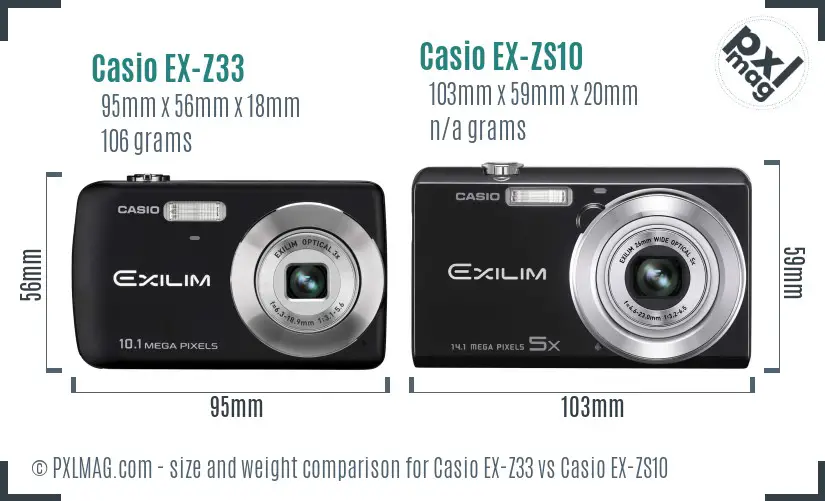 Casio EX-Z33 vs Casio EX-ZS10 size comparison