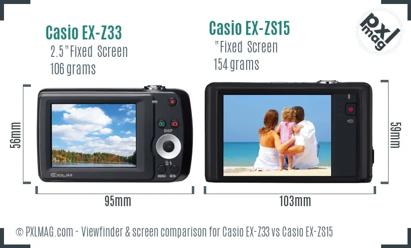 Casio EX-Z33 vs Casio EX-ZS15 Screen and Viewfinder comparison