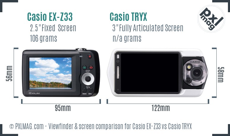 Casio EX-Z33 vs Casio TRYX Screen and Viewfinder comparison