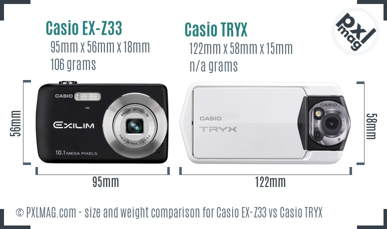 Casio EX-Z33 vs Casio TRYX size comparison