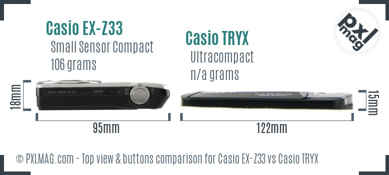 Casio EX-Z33 vs Casio TRYX top view buttons comparison