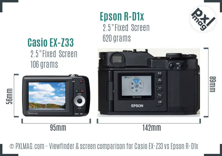 Casio EX-Z33 vs Epson R-D1x Screen and Viewfinder comparison