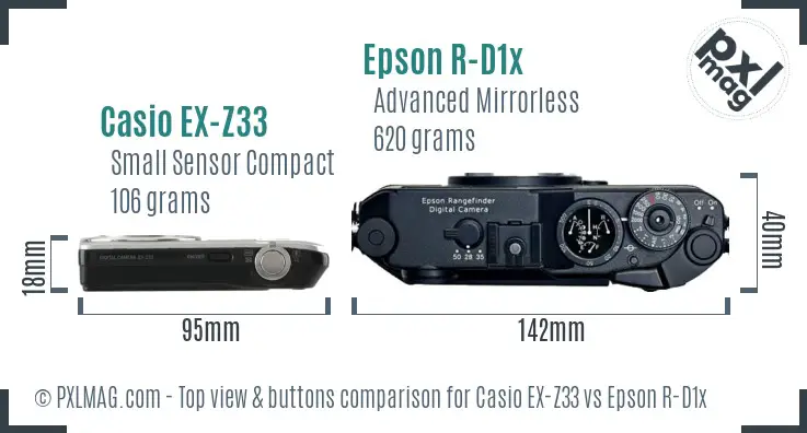 Casio EX-Z33 vs Epson R-D1x top view buttons comparison