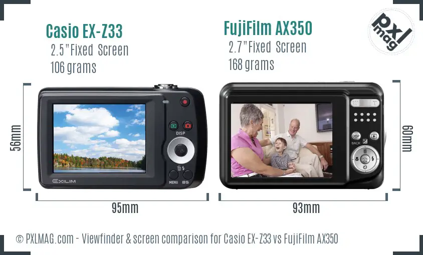 Casio EX-Z33 vs FujiFilm AX350 Screen and Viewfinder comparison