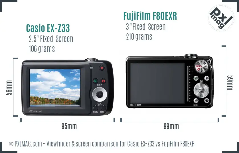 Casio EX-Z33 vs FujiFilm F80EXR Screen and Viewfinder comparison Casio EX-Z33 vs FujiFilm F80EXR Screen and Viewfinder comparison