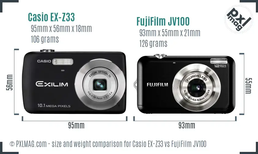 Casio EX-Z33 vs FujiFilm JV100 size comparison