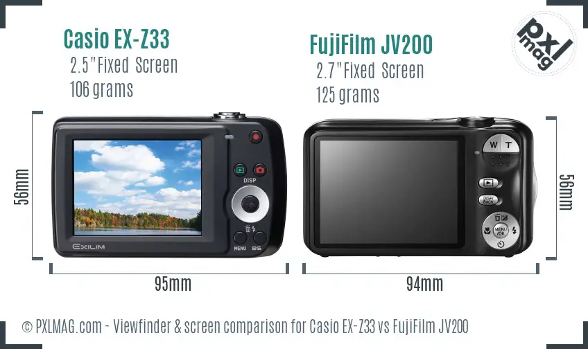Casio EX-Z33 vs FujiFilm JV200 Screen and Viewfinder comparison
