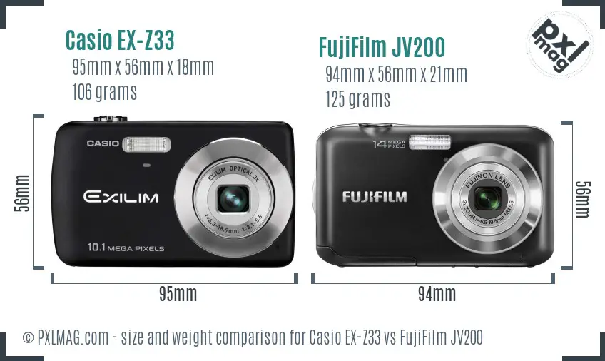 Casio EX-Z33 vs FujiFilm JV200 size comparison